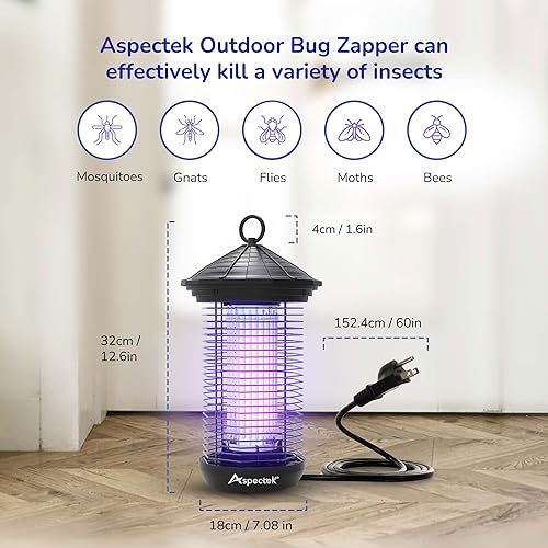 ASPECTEK Bug Zapper 20W Electric Mosquito Zapper, Insect Fly Zapper, UV Light Fly Killer for Outdoor and Indoor use, Waterproof, Up to 1000sq. FT Coverage, Including Free 1 Pack Replacement Bulb