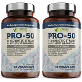 Vitamin Bounty Pro-50 Probiotics Supplement- 13 Probiotic Strains, Gut Health, Digestive Health, Daily Probiotic for Men and Women, Delayed Release Capsule with Prebiotic Greens - 2-Pack