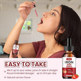 Liquid Iron Supplement for Women & Men Iron Drops Iron Supplements for Anemia with Folate, Vitamin C, B12 for Red Blood Cell Support-Strawberry, 2 Fl Oz