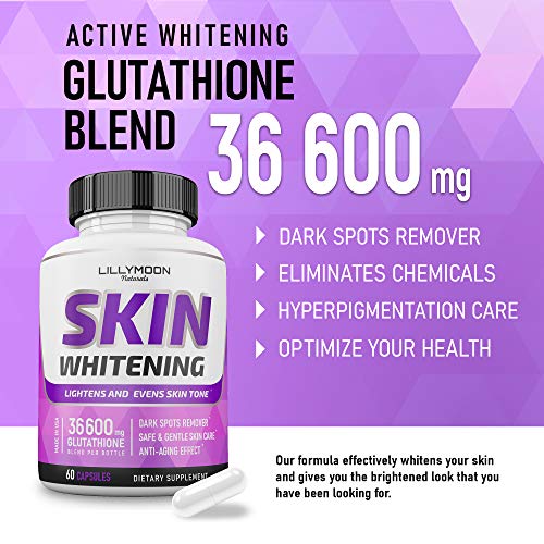 LILYMOON Glutathione Whitening Pills Skin Lightening Pills - Skin Whitening Formula - Glutathione Whitening Skin Pills with Vitamin C - Skin Lightener - Dark Spot Remover - Made in USA