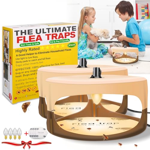 Flea Traps for Inside Your Home,New 2023 Flea Light Trap for Indoor with Light Refills and Sticky Pads,Indoor Electronic Flea Killer for House,Family and Pet Friendly Sticky Flea Trap(2 Pack)