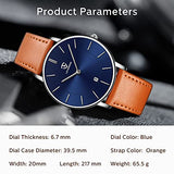 BEN NEVIS Watch, Mens Watch,Minimalist Fashion Simple Wrist Watch Analog Date with Leather Strap Orange Blue