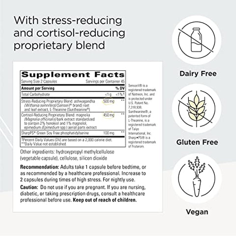 Integrative Therapeutics Cortisol Manager Allergen-Free‡ Supplement - Reduces Stress to Support Sleep* - Ashwagandha, L-Theanine - Supports Adrenal Health* - 30 Count