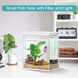 Pronetcus Betta Fish Tank, 2 Gallon Glass Aquarium Starter Kit, Small Fish Tank with Filter and Light.(White)