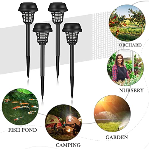 4 Pcs Solar Bug Zapper Waterproof Outdoor Mosquito Zapper Mosquito Killer and Lighting Mosquito Repellent Lamp for Indoor Outdoor Use Garden Patio, Purple and White Light (Retro Black, Plastic)