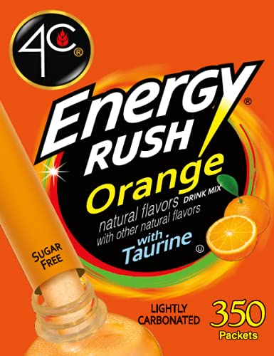 4C Powder Drink Mix, Energy Rush - Orange 350 Count, Bulk Buy, Singles Stix, On the Go, Refreshing Water Flavorings, Value Pack