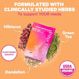 Pink Stork Slim Tea with Organic Dandelion Root, Green Tea, Ginger and Hibiscus for Detox, Bloating Relief, Metabolism Support, and Energy - Approximately 35 mg Caffeine - 15 Sachets