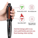 LOVANI Mini Travel Hair Curling Iron Brush,Dual Voltage Portable Ceramic Ionic Anti-Scald 3/4 Inch Hot Hair Curler Brush for Short Hair,3 in 1 Curling Wand with Travel Bag