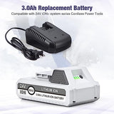 C D H 3.0Ah 24VBAT-LTE Replacement Lithium-iON Battery+Fast Charger for Snow Joe 24V Cordless Power Tools Starter Kit Compatible with Snow Joe 24VBAT-LTE 24V ion+Models