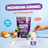 Lions Mane Mushroom Supplement Gummies - Organic Mushroom Gummies - Reishi, Cordyceps, Turkey tail, Maitake, Shitake, Chaga - Immune Defense, Boosts Cognitive Performance, Vegan, Low Carb - 80 Gummies