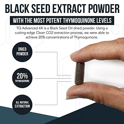 Thymoquinone Black Seed Oil Extract Capsules - TQ-Advanced 4X®: Highest Thymoquinone Concentration Available - 60:1 Concentrate from Nigella Sativa, Raw Form, Vegan, Glass Bottle 20% (60 Capsules)