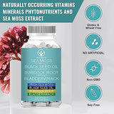 Organic Sea Moss Capsules - Irish Sea Moss 35,000mg & Black Seed Oil 10,500mg & Burdock Root 3500mg & Bladderwrack 3500mg - for Support Immune System, Gut, Skin, Energy (120 Vegan Capsules)