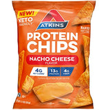 Atkins Nacho Cheese Protein Chips, 4g Net Carbs, 13g Protein, Gluten Free, Low Glycemic, Keto Friendly, 12 Count