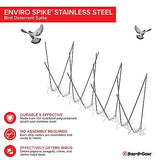 Bird B Gone - Pre-Assembled EnviroSpike Stainless Steel Anti Bird Spikes (10') - UV-Stabilized Polycarbonate Base - Humane Deterrent - Stops Pigeons & Birds from Roosting On Rooftops, Ledges, Fences