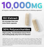 USDA Organic Lions Mane Capsules - 10:1 Extract Equals 10,000mg of Lion’s Mane Mushroom - Powerful 30% Polysaccharides - for Energy, Memory and Focus Supplement - 60 Vegan Capsules (No Pills/Powder)