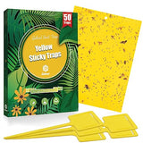 Gideal 50-Pack Dual-Sided Yellow Sticky Traps for Flying Plant Insect Such as Fungus Gnats, Whiteflies, Aphids, Leafminers,Thrips - (6x8 Inches, Included 50pcs Twist Ties)