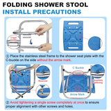 Medhelp Upgraded Folding Shower Chair, Stainless Steel Foldable Shower Seat for Inside Bathtub, Lightweight & Portable Non-Slip Feet Bathroom Bench, Travel Shower Stool for Elderly, Disabled, Injured