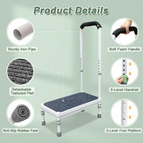 Medical Step Stool with Handle Elderly Adults Bed Steps for High Beds Rails Adjustable Assist Bar Heavy Duty Stepping Stool Metal Wide Step Platform Seniors Handicap Bed Side Foot Stool with Handrail