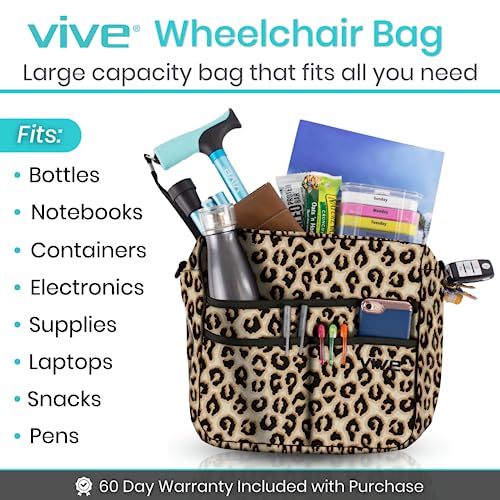 Vive Wheelchair Bag for Accessories (12" x 5 x 12") - Large Adjustable, Folding, Waterproof Backpack - Fits Walkers, Rollators, and Chairs - Pouch for Elderly & Seniors - Caddy Pouch Tray Attachment