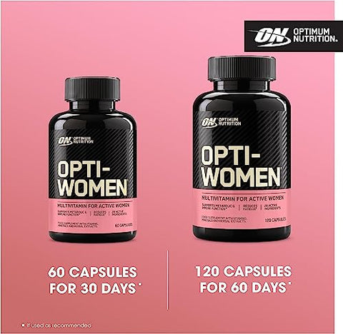 Optimum Nutrition Opti-Women, Vitamin C, Zinc and Vitamin D for Immune Support Womens Daily Multivitamin Supplement with Iron, Capsules, 120 Count