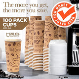 Disposable Coffee Cups with Lids 20 oz (100 Pack) - To Go Paper Coffee Cups for Hot & Cold Beverages, Coffee, Tea, Hot Chocolate, Water, Juice - Eco Friendly Cups