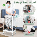 Medical Step Stool with Handle Elderly Adults Bed Steps for High Beds Rails Adjustable Assist Bar Heavy Duty Stepping Stool Metal Wide Step Platform Seniors Handicap Bed Side Foot Stool with Handrail