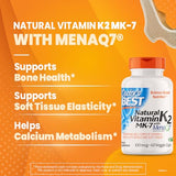 Doctor's Best Natural Vitamin K2 Mk-7 with MenaQ7, 100mcg Vitamin K2 Supplement Supports Bone Health, Non-GMO, 60 Veggie Capsules