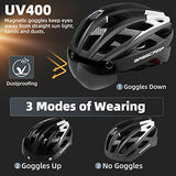 Bike Helmet, Basecamp Bicycle Helmet with Rear Light & Detachable Magnetic Goggles & Portable Backpack Lightweight Cycling Helmet Adjustable for Adult Men Women Mountain & Road (BC-069)