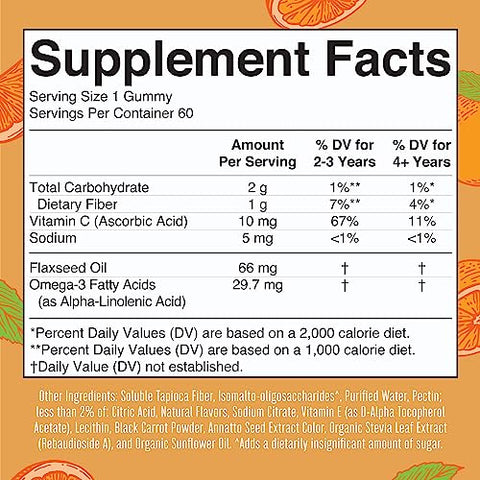 MaryRuth Organics Nutritional Supplement Vegan Omega 3 Gummy for Kids 2+ | 2 Month Supply | Sugar Free | Vitamin C, E, Flaxseed Oil | Immune Support, Overall Wellness | No Fish Taste | 60 Count