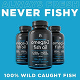 Sports Research Triple Strength Omega 3 Fish Oil - Burpless Fish Oil Supplement w/EPA & DHA Fatty Acids from Wild Caught Fish - Heart, Brain & Immune Support for Men & Women - 1250 mg, 150 ct