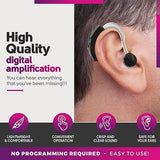 Digital Hearing Amplifiers - Set of 4 Small BTE Sound Amplifiers - Behind The Ear Personal Amplification Device and Sound Enhancer Aids with Noise Reducing Feature for Adults, Seniors & Women, Black