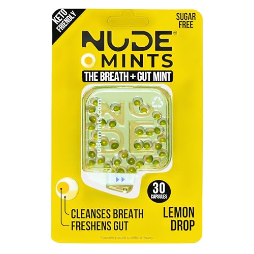 NUDE Breath Mints for Bad Breath - Lemon - 2 in 1 Keto Friendly Sugar Free Mints - Gluten Free Bad Breath Treatment for Adults - Carbs - Calorie - Breath Freshener for People - Instant Fresh - Cleanse Gut - Lemon - 5 Pack - 150 Mint Capsules