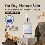 IUNIK Black Snail Serum 70% w/Centella Asiatica Essence | Hydration Dark Spots Fine Lines | Oily Sensitive Acne-Prone Skin Korean Skincare No Pore Clogging