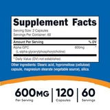 Nutricost Alpha GPC 600mg, 120 Vegetarian Capsules - Non-GMO and Gluten Free, 300mg Per Capsule (2 Bottles)