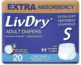 LivDry Adult Incontinence Underwear, Extra Absorbency Adult Diapers, Leak Protection, Small, 20-Pack