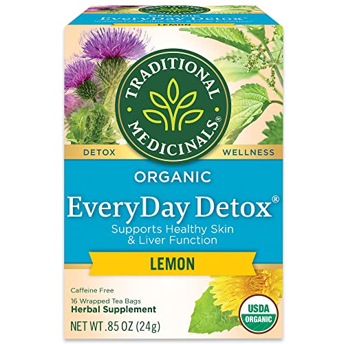 Traditional Medicinals Tea, Organic EveryDay Detox Lemon, Supports Healthy Skin & Liver Function, Detox, 96 Tea Bags (6 Pack)