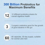 Linkvibe Probiotic 300 Billion CFU - 12 Strains Probiotics with Organic Prebiotics for Digestive & Gut, Immune, Bloating Health - Probiotics for Women and Men - Daily Probiotics Supplement -120 Counts