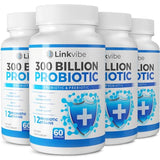 Linkvibe Probiotic 300 Billion CFU - 12 Strains Probiotics with Organic Prebiotics for Digestive & Gut, Immune, Bloating Health - Probiotics for Women and Men - Daily Probiotics Supplement -240 Counts