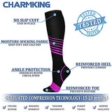 CHARMKING Compression Socks for Women & Men (8 Pairs) 15-20 mmHg Graduated Copper Support Socks are Best for Pregnant, Nurses - Boost Performance, Circulation, Knee High & Wide Calf (L/XL, Multi 34)