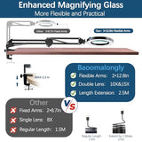 15X&10XMagnifying Glass with Light, Adjustable Arm Real 4.3" Glass Lens LED Magnifying Glasses and Extension Line Work,3 Color Modes Stepless Dimmable Lighted for Close Work,Hobbies Reading Work.