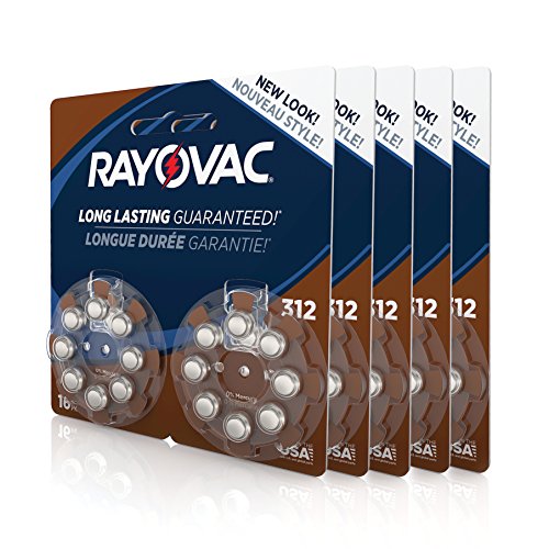 Rayovac L312ZA-80ZM Mercury Free Hearing Aid Battery, Size 312, 80- Count