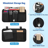 FINPAC Wheelchair Side Organizer Bag with Cup Holder, Wheelchair Armrest Accessories Pouch with Pen Slot and Reflective Strips for Power Wheelchairs, Walkers, Rollators, Adults, Seniors - Black