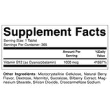 Vitamatic Vitamin B12 1000 mcg Fast Dissolve 365 Tablets - Berry Flavor - Supports Energy Metabolism (2 Bottles)