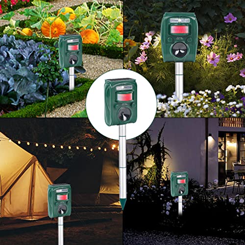 Lulu Home Ultrasonic Animal Repeller, 2 Pack Weatherproof Solar Powered Rodent Repeller with Motion Activated Flashing LED Light, Repel Dogs, Cat, Squirrels, Raccoon, Rabbit, Fox & More