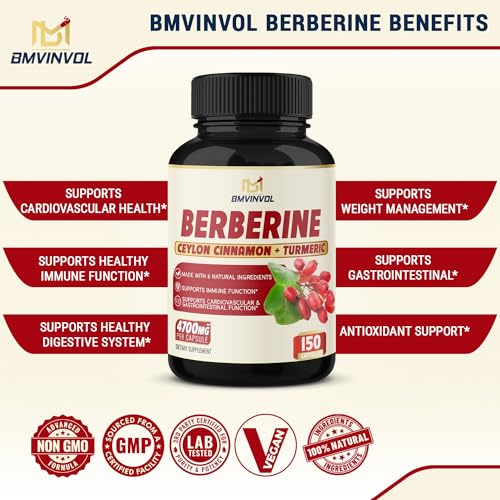 Berberine Supplement Equivalent to 4700mg - 5 Months Supply - With Cey ...