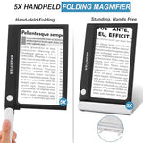 Magnifying Glass with Light, Folding Handheld 5X Large Rectangle Lighted Magnifier with Dimmable LED for Macular Degeneration Seniors Reading Newspaper, Books, Lighted Gift for Low Visions (Black)