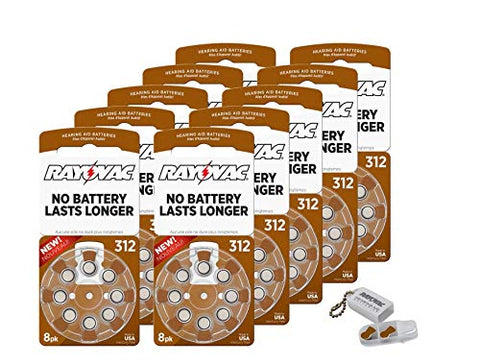 Rayovac Size 312 Extra Advanced Mercury Free Hearing Aid Batteries + Battery Holder Keychain Kit (80 Batteries)