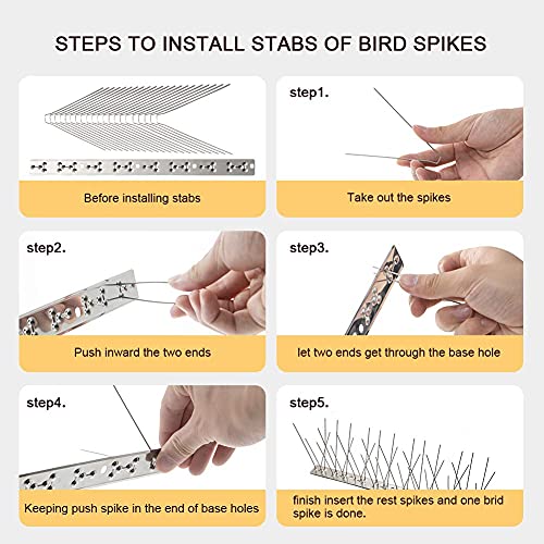 OFFO Bird Spikes with Stainless Steel Base, Durable Bird Repellent Arrow Pigeon Fence Kit for Deterring Small Bird, Crows and Woodpeckers, Covers 10.2 Feet(3.1m)