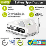 TenHutt 【Upgrade】 24V 3.0Ah Replacement Battery for Snow Joe, Sun Joe, Power Joe, Aqua Joe 24V iON+ Tools 24BAT-LTX 24VBAT-LTW 24VBAT-LTE 24VBAT-LT 24VBAT 24VBAT-XR Lithium Ion Power Tool Battery