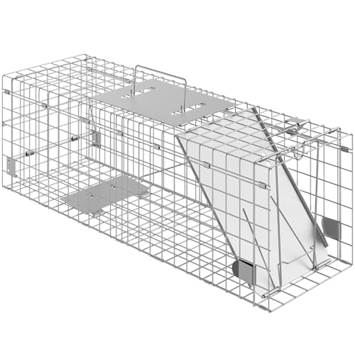 VEVOR Live Animal Cage Trap, 24" x 8" x 8" Humane Cat Trap Galvanized Iron, Folding Animal Trap with Handle for Rabbits, Stray Cats, Squirrels, Raccoons, Groundhogs and Opossums